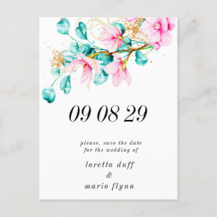 Pink Floral Photo Save the date  Postcard