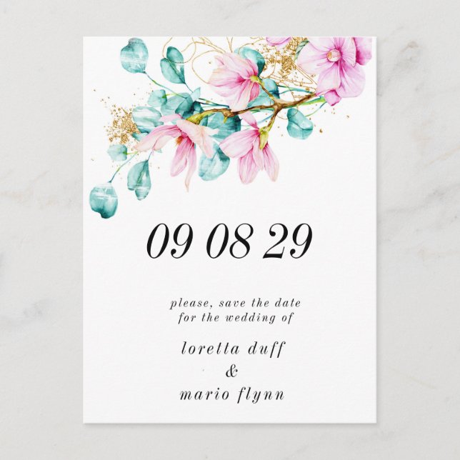 Pink Floral Photo Save the date  Postcard (Front)
