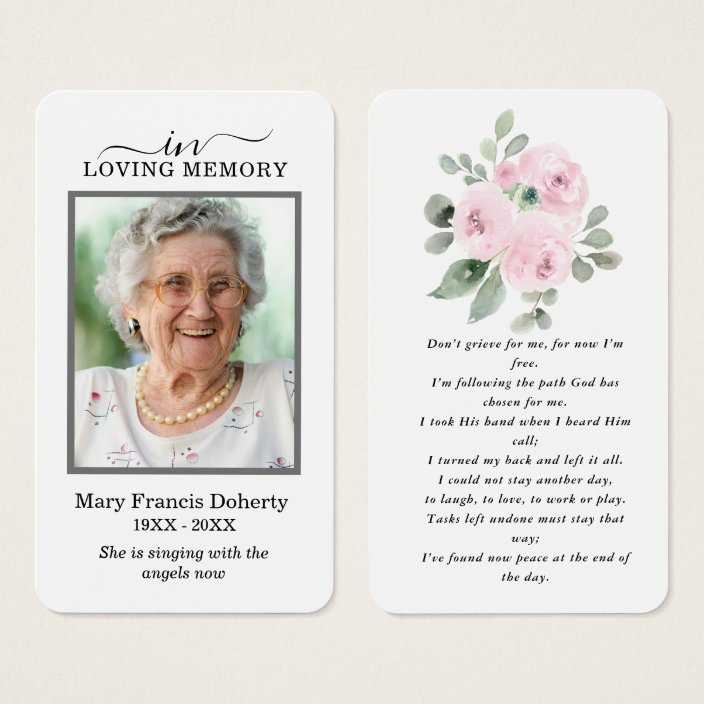 Pink Floral Photo Sympathy Funeral Prayer Card | Zazzle.com