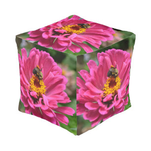 Pink floral pink flower Pink Zinnia Bumble bee Pouf