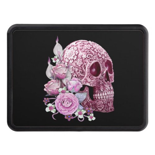 Pink Floral Pink Sugar Skull Day Of The Dead Hitch Cover