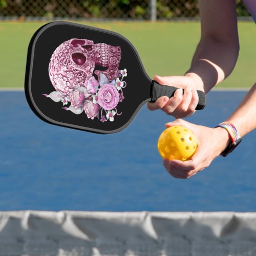 Pink Floral Pink Sugar Skull Day Of The Dead Pickleball Paddle