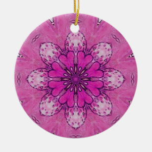 PINK FLORAL  pink violet purple white Ceramic Ornament