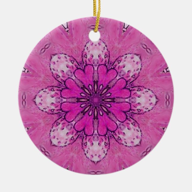 PINK FLORAL  pink violet purple white Ceramic Ornament (Front)