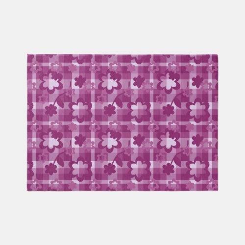 Pink Floral Plaid Girls Nursery Bedroom Area  Rug