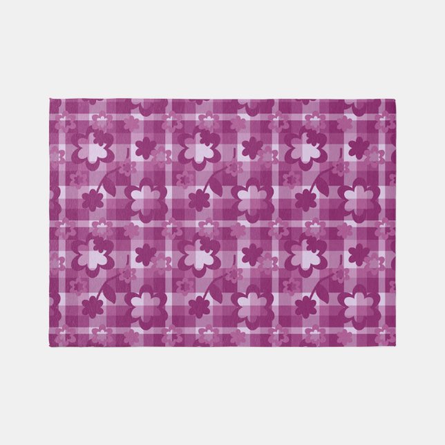 Pink Floral Plaid Girls Nursery Bedroom Area  Rug (Front)