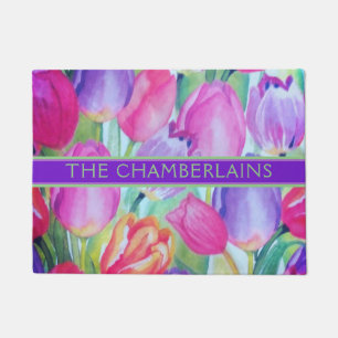 PINK Floral PLAIN TEXT Doormat