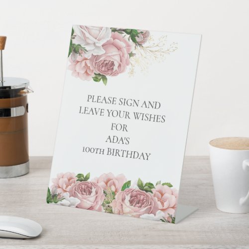Pink Floral Please Sign Leave Wishes Birthday