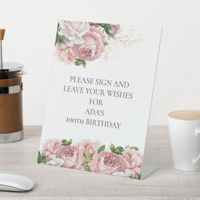 Pink Floral Please Sign Leave Wishes Birthday (In SItu)