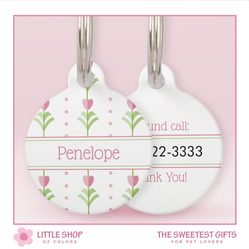 Pink Floral Polka Dot Customizable Pet ID Tag