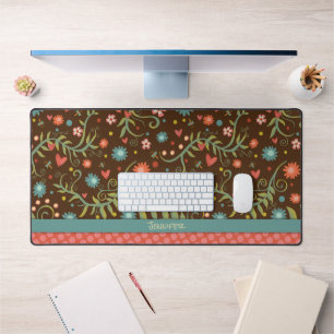 Pink Floral Polka Dot Pattern Boho Name Quote Desk Mat