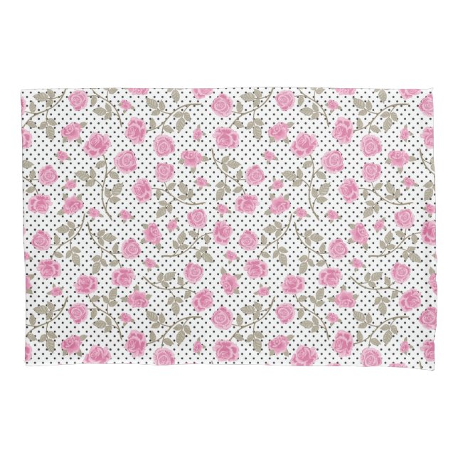 Pink Floral Polka Dot Pattern Pillow Case (Front)