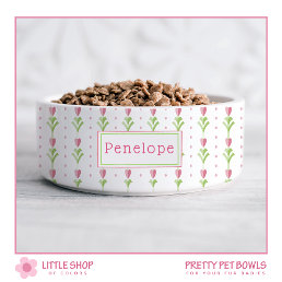 Pink Floral Polka Dot Personalized Pet Bowl