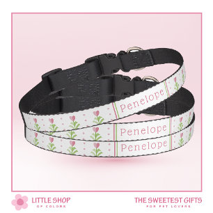 Pink Floral Polka Dot Personalized Pet Collar