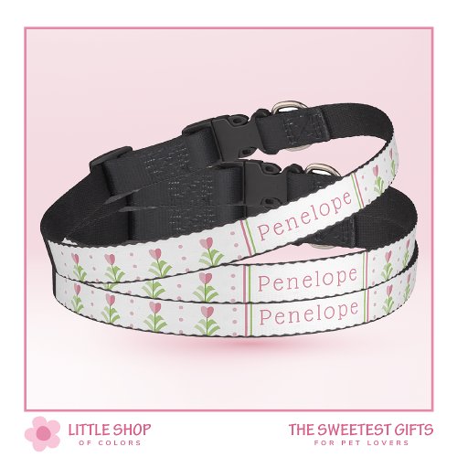 Pink Floral Polka Dot Personalized Pet Collar