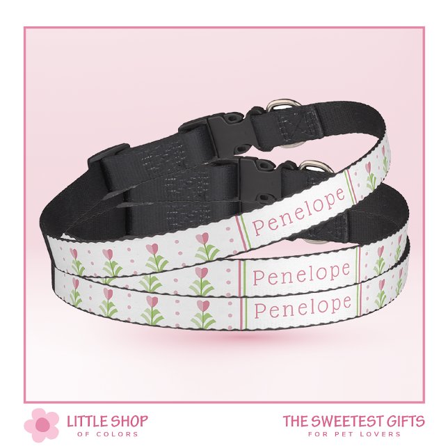 Pink Floral Polka Dot Personalized Pet Collar (Creator Uploaded)