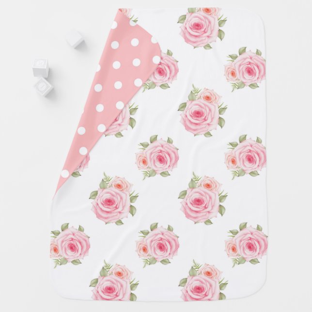 Pink Floral Polkadots Baby Blanket (In Situ)