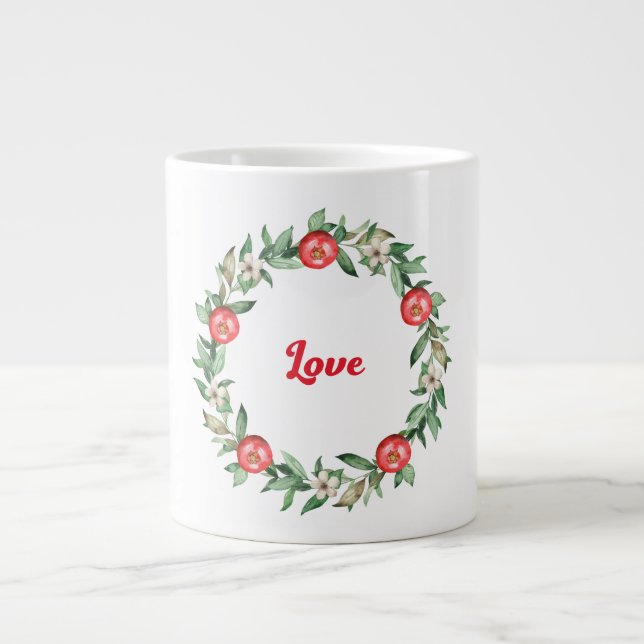 Pink Floral Pomegranate Jumbo Love Mug (Front)