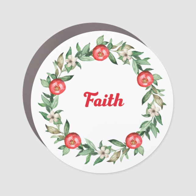 Pink Floral Pomegranate Magnet - Faith (Front)