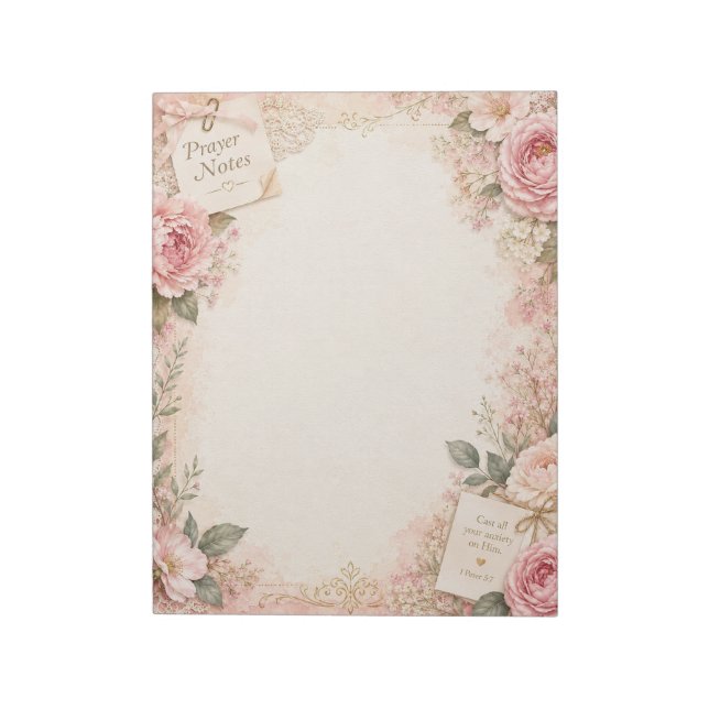 Pink Floral Prayer Notes Notepad (Rotated)