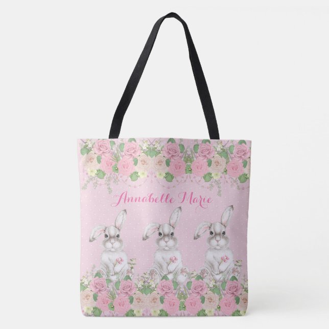 Pink Floral Precious Bunny Rabbit   Tote Bag (Front)