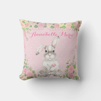 Pink Floral Precious Easter Bunny Rabbit Nursery Throw Pillow