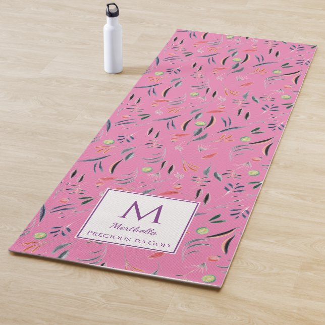 Pink Floral PRECIOUS TO GOD Personalized Monogram Yoga Mat (In Situ)