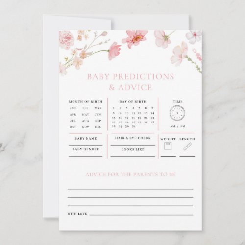 Pink Floral Predictions Advice Baby Shower Game