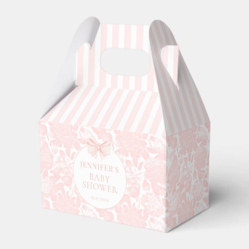 Pink floral preppy bow baby girl shower favor box