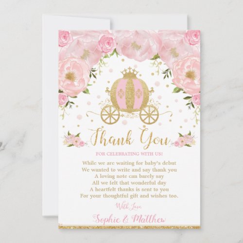 Pink Floral Princess Baby Shower Pumpkin Carriage Thank You Card