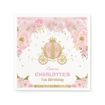 Pink Floral Princess Carriage Birthday Baby Shower Napkins