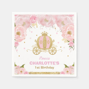 Pink Floral Princess Carriage Birthday Baby Shower Napkins