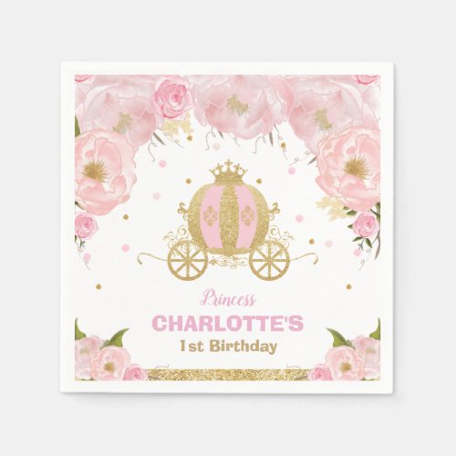 Pink Floral Princess Carriage Birthday Baby Shower Napkins