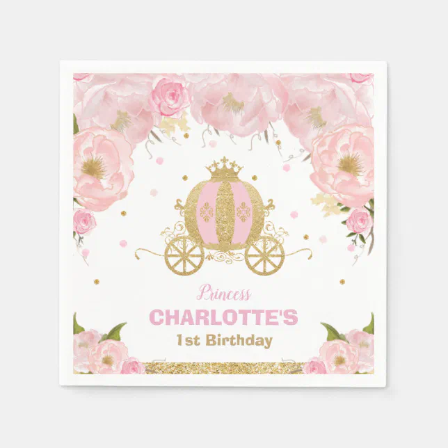 Pink Floral Princess Carriage Birthday Baby Shower Napkins | Zazzle