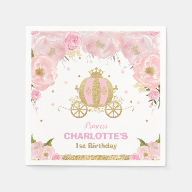 Pink Floral Princess Carriage Birthday Baby Shower Napkins