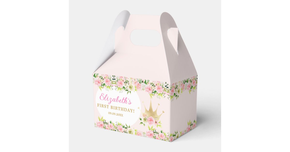 Pink Floral Princess Crown 1st Birthday Favor Boxes | Zazzle