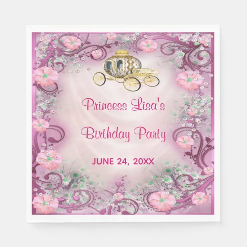 Pink Floral Princess Enchanted Birthday Napkins