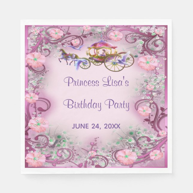 Pink Floral Princess Fairy Tail Birthday Napkins (Front)