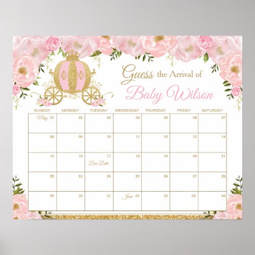 Pink Floral Princess Guess Babys Arrival Game Poster