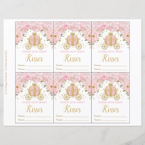 Pink Floral Princess Guess How Many Kisses Game 