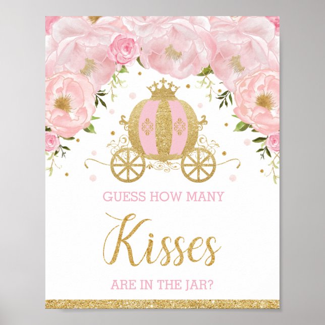 Pink Floral Princess Guess How Many Kisses Game  Poster (Front)