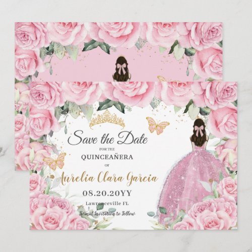 Pink Floral Princess Quincea&#241;era Quince Sweet 16  Save The Date