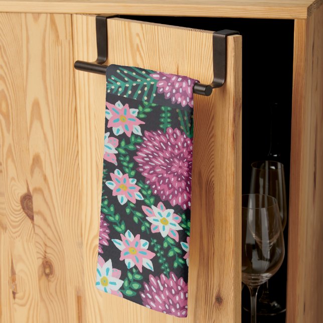 Pink Floral Print  Kitchen Towel (Thirds Fold)