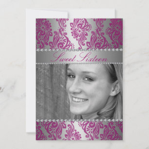 Pink Floral Print Photo Sweet 16 Birthday invite