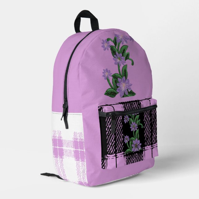 Pink Floral  Printed Backpack (Back Corner Left)