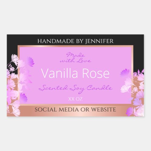 Pink Floral Product Labels Black and Rose Gold