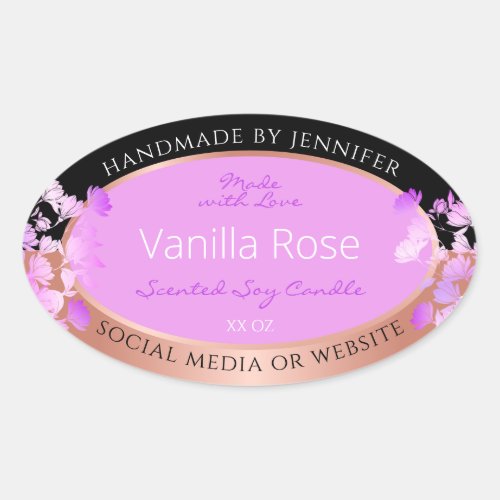 Pink Floral Product Labels Black and Rose Gold