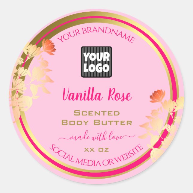 Pink Floral Product Packaging Labels Custom Logo (Front)