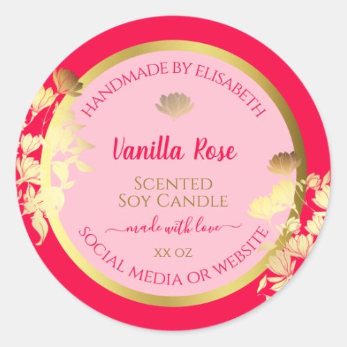 Pink Floral Product Packaging Labels Gold Frame