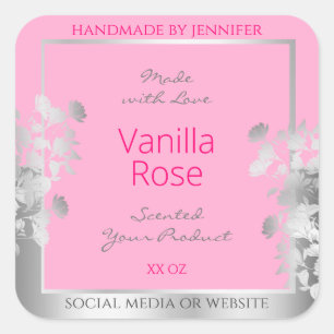 Pink Floral Product Packaging Labels Silver Frame